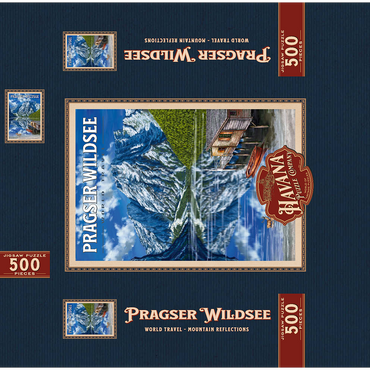 Pragser Wildsee - Mountain Reflections, Vintage Travel Poster 500 Jigsaw Puzzle box 3D Modell