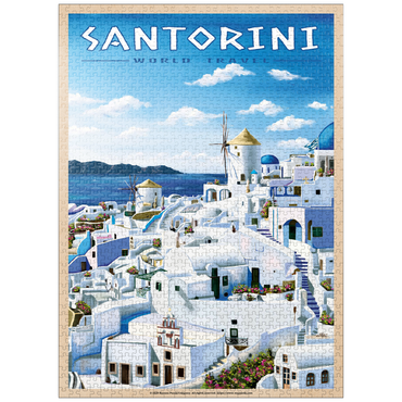 puzzleplate Greece Santorini - In Blue and White, Vintage Travel Poster 1000 Jigsaw Puzzle