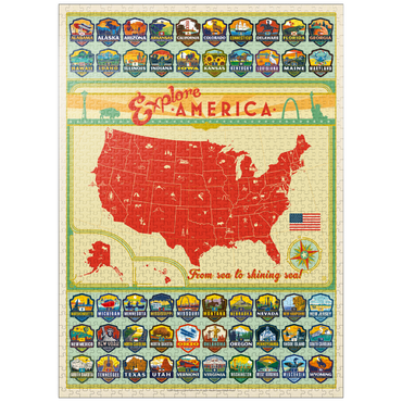 puzzleplate Explore America Map: 50 State Emblems, State Pride Vintage Poster 1000 Jigsaw Puzzle