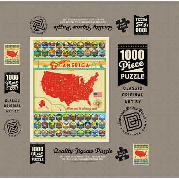 Explore America Map: 50 State Emblems, State Pride Vintage Poster 1000 Jigsaw Puzzle box 3D Modell