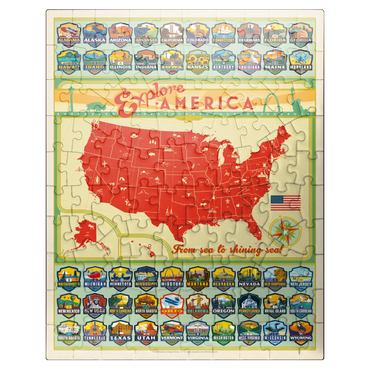puzzleplate Explore America Map: 50 State Emblems, State Pride Vintage Poster 100 Jigsaw Puzzle