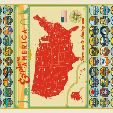 Explore America Map: 50 State Emblems, State Pride Vintage Poster 100 Jigsaw Puzzle 3D Modell