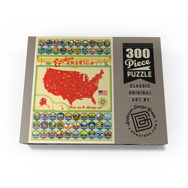 Explore America Map: 50 State Emblems, State Pride Vintage Poster 300 Jigsaw Puzzle box view3