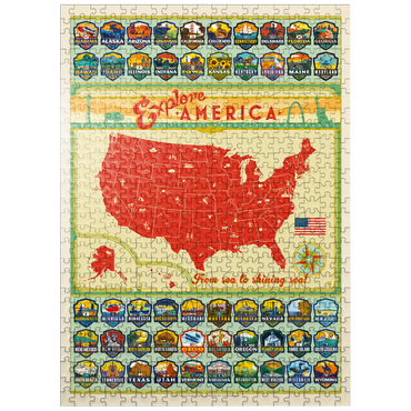 puzzleplate Explore America Map: 50 State Emblems, State Pride Vintage Poster 500 Jigsaw Puzzle