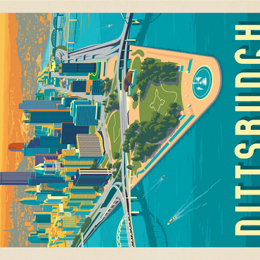 Pittsburgh, PA: Bird's Eye View, Vintage Poster 1000 Jigsaw Puzzle 3D Modell