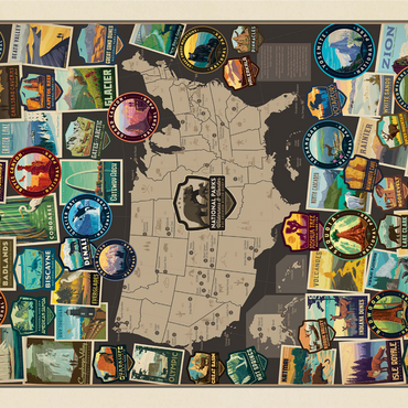 63 American National Parks: Collage Map, Vintage Poster 1000 Jigsaw Puzzle 3D Modell