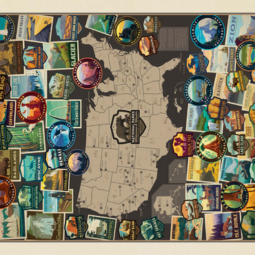 63 American National Parks: Collage Map, Vintage Poster 100 Jigsaw Puzzle 3D Modell