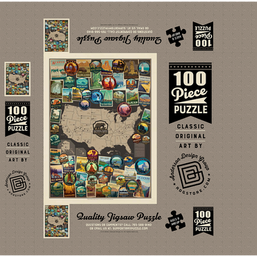 63 American National Parks: Collage Map, Vintage Poster 100 Jigsaw Puzzle box 3D Modell