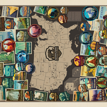 63 American National Parks: Collage Map, Vintage Poster 500 Jigsaw Puzzle 3D Modell