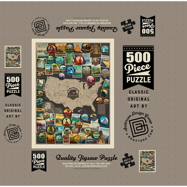 63 American National Parks: Collage Map, Vintage Poster 500 Jigsaw Puzzle box 3D Modell