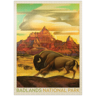 puzzleplate Badlands National Park: Rumbling Herd, Vintage Poster 1000 Jigsaw Puzzle