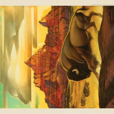 Badlands National Park: Rumbling Herd, Vintage Poster 100 Jigsaw Puzzle 3D Modell