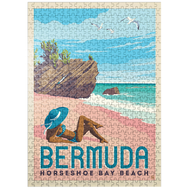 puzzleplate Bermuda: Horseshoe Bay Beach, Vintage Poster 500 Jigsaw Puzzle