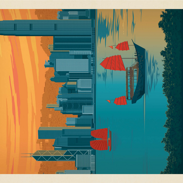 China: Hong Kong, Victoria Harbor, Vintage Poster 1000 Jigsaw Puzzle 3D Modell