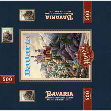 Neuschwanstein Castle, Germany - Whispers of Winter's Fantasy, Vintage Travel Poster 500 Jigsaw Puzzle box 3D Modell