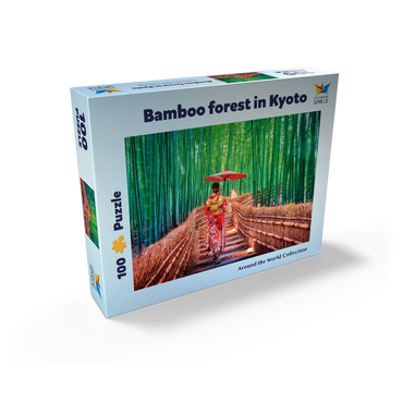 Woman in a traditional kimono in a bamboo forest near Kyoto, Japan 100 Jigsaw Puzzle box view1