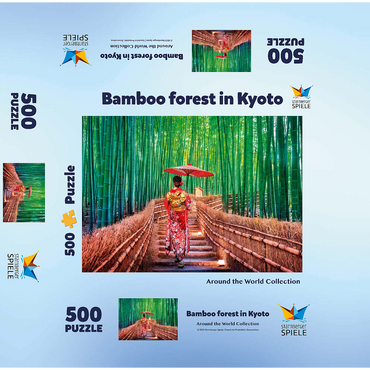 Woman in a traditional kimono in a bamboo forest near Kyoto, Japan 500 Jigsaw Puzzle box 3D Modell