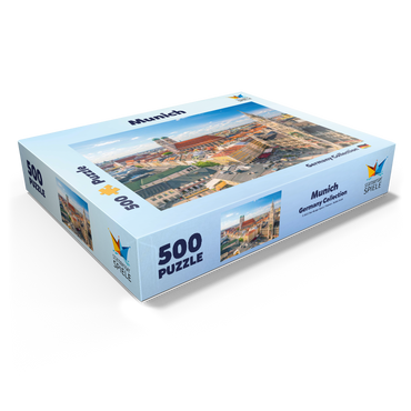Munich - View of Marienplatz with town hall and Frauenkirche - Bavaria, Germany 500 Jigsaw Puzzle box view1