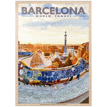 puzzleplate Barcelona, Spain - Park Güell, Mosaic Mirage at Dusk, Vintage Travel Poster 1000 Jigsaw Puzzle
