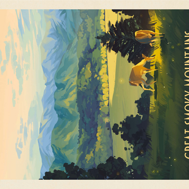 Great Smoky Mountains National Park: Dusk In Cades Cove, Vintage Poster 1000 Jigsaw Puzzle 3D Modell