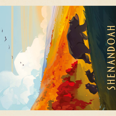 Shenandoah National Park: Mama Bear & Cubs, Vintage Poster 100 Jigsaw Puzzle 3D Modell