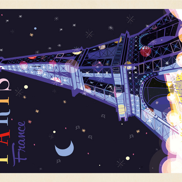 France: Paris, Eiffel Tower At Night (Mod Design), Vintage Poster 1000 Jigsaw Puzzle 3D Modell