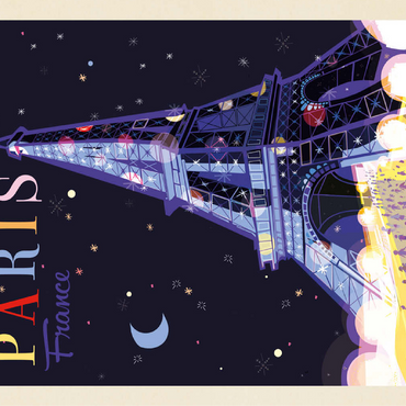 France: Paris, Eiffel Tower At Night (Mod Design), Vintage Poster 100 Jigsaw Puzzle 3D Modell