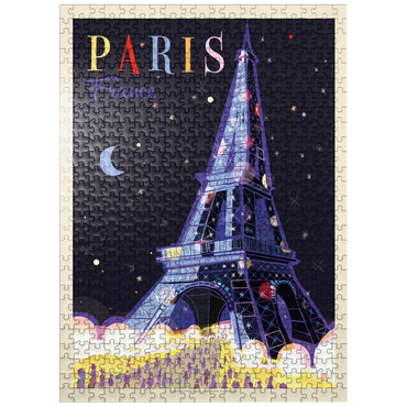 puzzleplate France: Paris, Eiffel Tower At Night (Mod Design), Vintage Poster 500 Jigsaw Puzzle