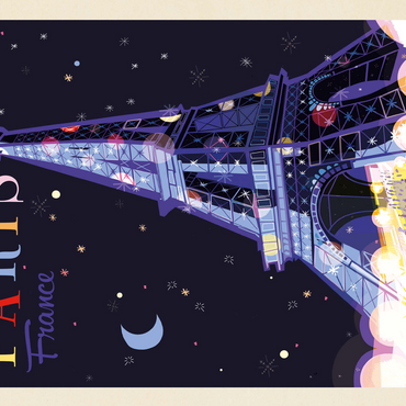 France: Paris, Eiffel Tower At Night (Mod Design), Vintage Poster 500 Jigsaw Puzzle 3D Modell