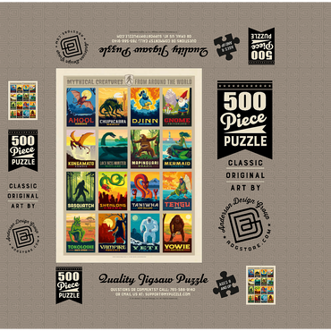 Mythical Creatures From Around The World, Vintage Poster 500 Jigsaw Puzzle box 3D Modell