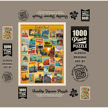 World Travel: Collage Print, Vintage Poster 1000 Jigsaw Puzzle box 3D Modell
