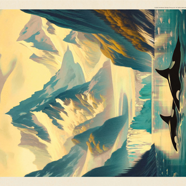 Glacier Bay National Park: Gliding Orcas, Vintage Poster 1000 Jigsaw Puzzle 3D Modell