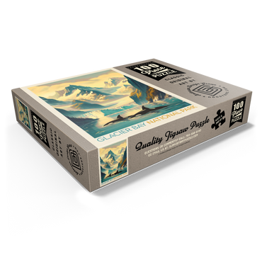 Glacier Bay National Park: Gliding Orcas, Vintage Poster 100 Jigsaw Puzzle box view1