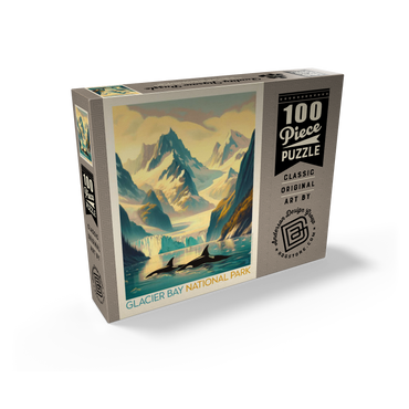 Glacier Bay National Park: Gliding Orcas, Vintage Poster 100 Jigsaw Puzzle box view1