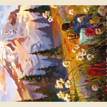 Mount Rainier National Park: Moment in the Meadow, Vintage Poster 1000 Jigsaw Puzzle 3D Modell