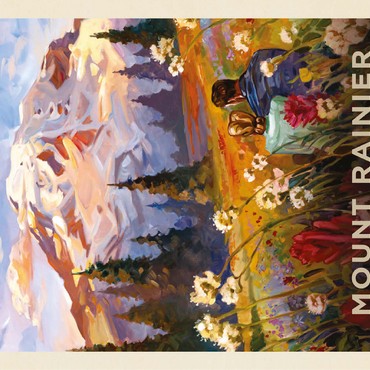 Mount Rainier National Park: Moment in the Meadow, Vintage Poster 100 Jigsaw Puzzle 3D Modell