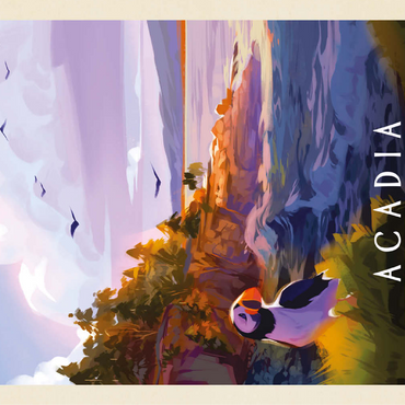 Acadia National Park: Puffin Paradise, Vintage Poster 100 Jigsaw Puzzle 3D Modell