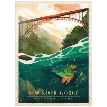 puzzleplate New River Gorge National Park & Preserve: Fish-Eye-View, Vintage Poster 1000 Jigsaw Puzzle