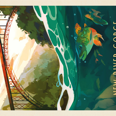 New River Gorge National Park & Preserve: Fish-Eye-View, Vintage Poster 1000 Jigsaw Puzzle 3D Modell
