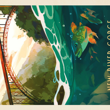 New River Gorge National Park & Preserve: Fish-Eye-View, Vintage Poster 500 Jigsaw Puzzle 3D Modell