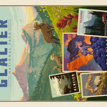 Glacier National Park: Collage Print, Vintage Poster 100 Jigsaw Puzzle 3D Modell