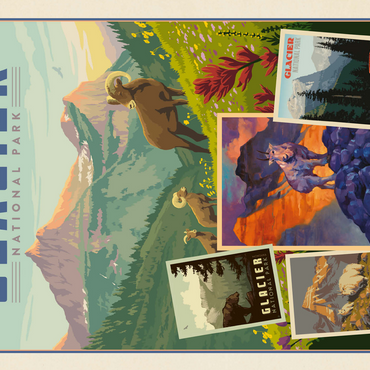 Glacier National Park: Collage Print, Vintage Poster 500 Jigsaw Puzzle 3D Modell