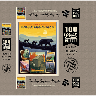 Great Smoky Mountains National Park: Collage Print, Vintage Poster 100 Jigsaw Puzzle box 3D Modell