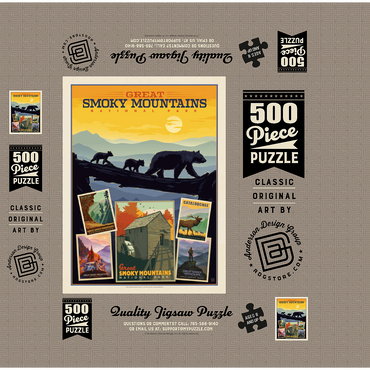 Great Smoky Mountains National Park: Collage Print, Vintage Poster 500 Jigsaw Puzzle box 3D Modell