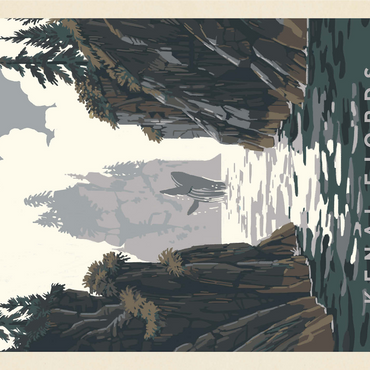 Kenai Fjords National Park: Whale Watching, Vintage Poster 1000 Jigsaw Puzzle 3D Modell