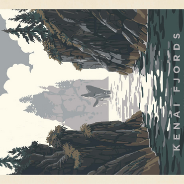 Kenai Fjords National Park: Whale Watching, Vintage Poster 100 Jigsaw Puzzle 3D Modell