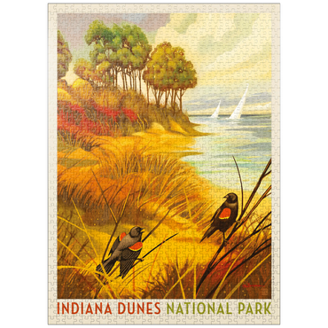 puzzleplate Indiana Dunes National Park: Red-winged Blackbirds, Vintage Poster 1000 Jigsaw Puzzle