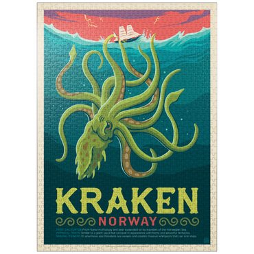 puzzleplate Mythical Creatures: Kraken (Norway), Vintage Poster 1000 Jigsaw Puzzle