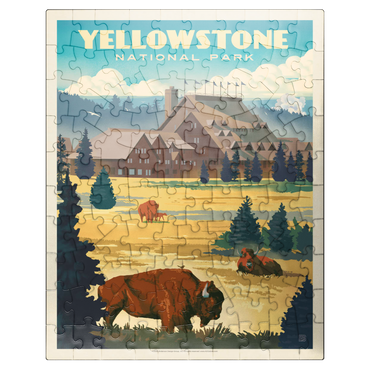 puzzleplate Yellowstone National Park: Old Faithful Inn Bisons, Vintage Poster 100 Jigsaw Puzzle