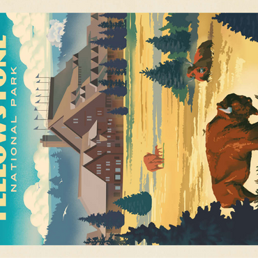 Yellowstone National Park: Old Faithful Inn Bisons, Vintage Poster 100 Jigsaw Puzzle 3D Modell